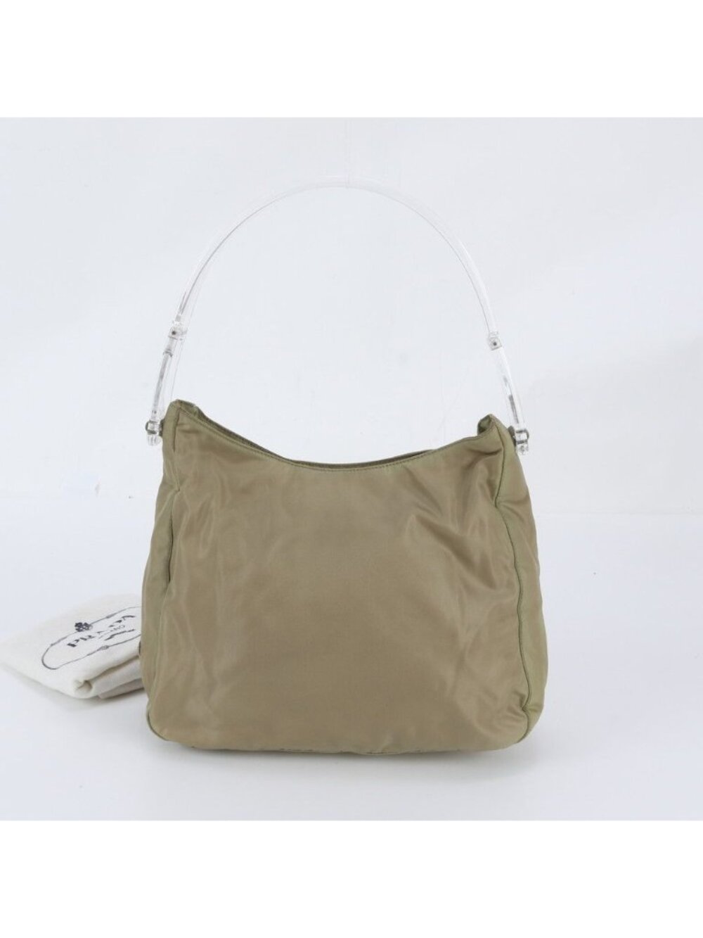 Prada Tessuto Nylon Plastic Handle Triangle Logo White Tag Shoulder Bag
